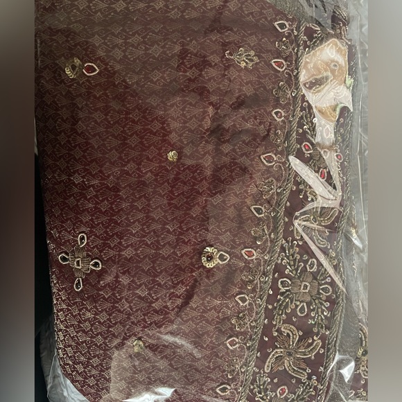 Red heavy bridal bride wedding dupatta intricate work burgundy salwar Punjabi - Picture 4 of 6